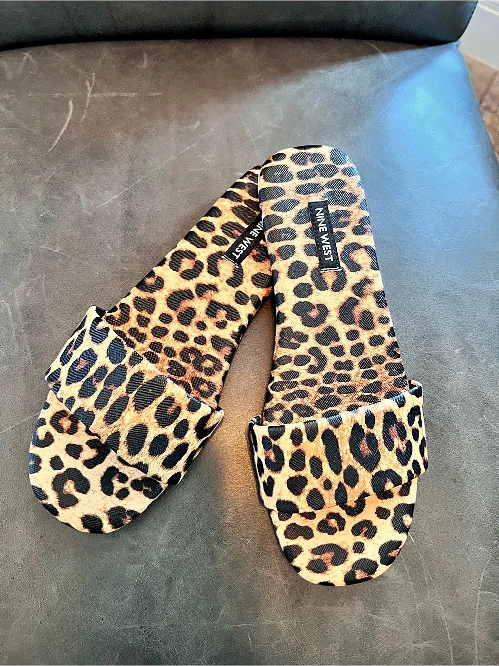 Nine West Leopard Print Slide Sandals Like New